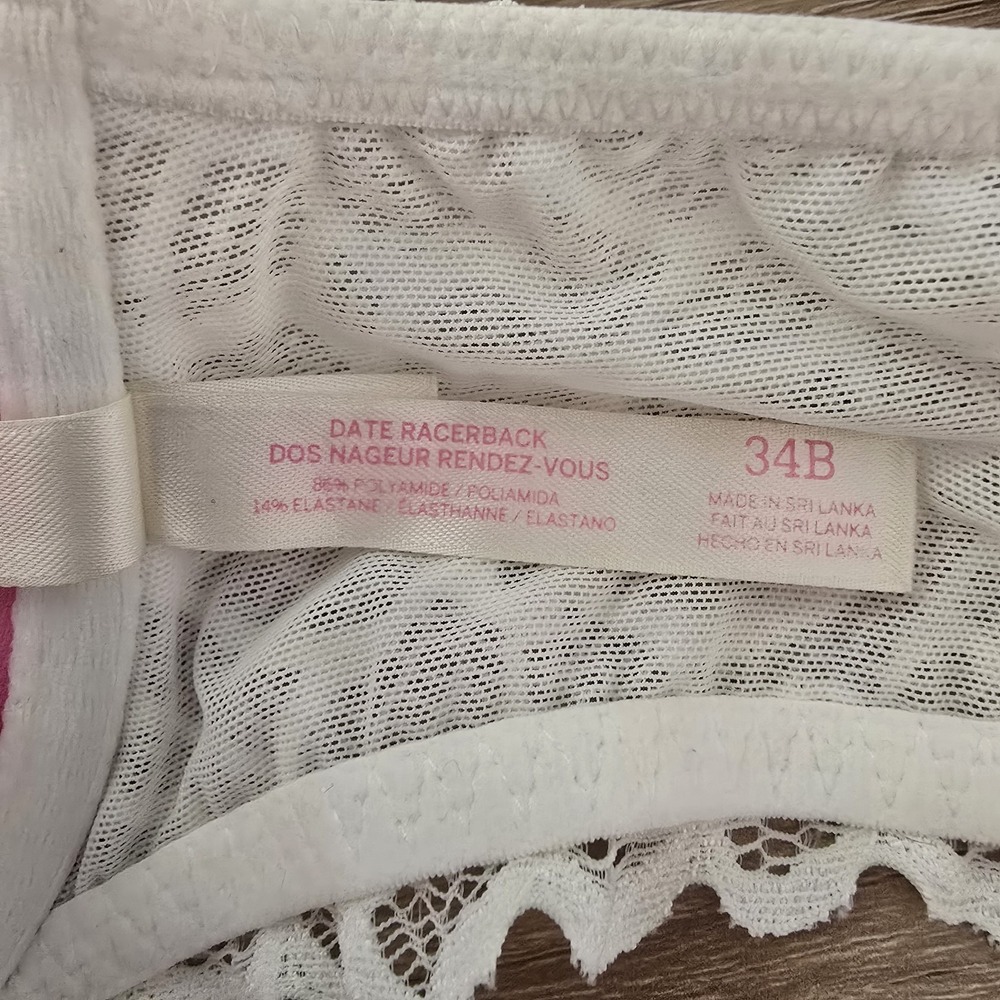 PINK Victoria's Secret White Lace Front Close Racerback Bralette 34B - Picture 8 of 10